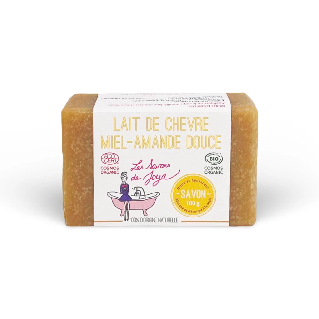 Savon au lait de chèvre miel-amande douce de 100 grammes et 100% d'origine naturelle.