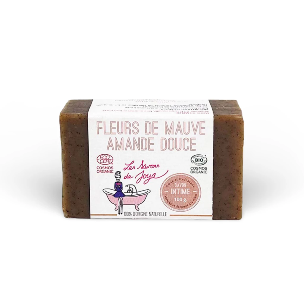 Savon fleurs de mauve amande douce de 100 grammes et 100% d'origine naturelle.