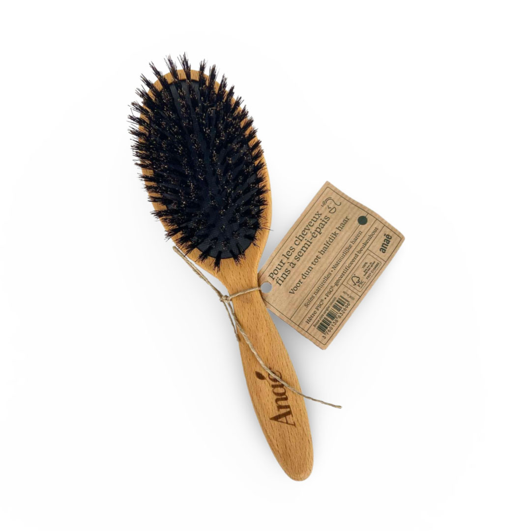 Brosse à cheveux en bois Anaé poils noirs de sanglier pour cheveux épais