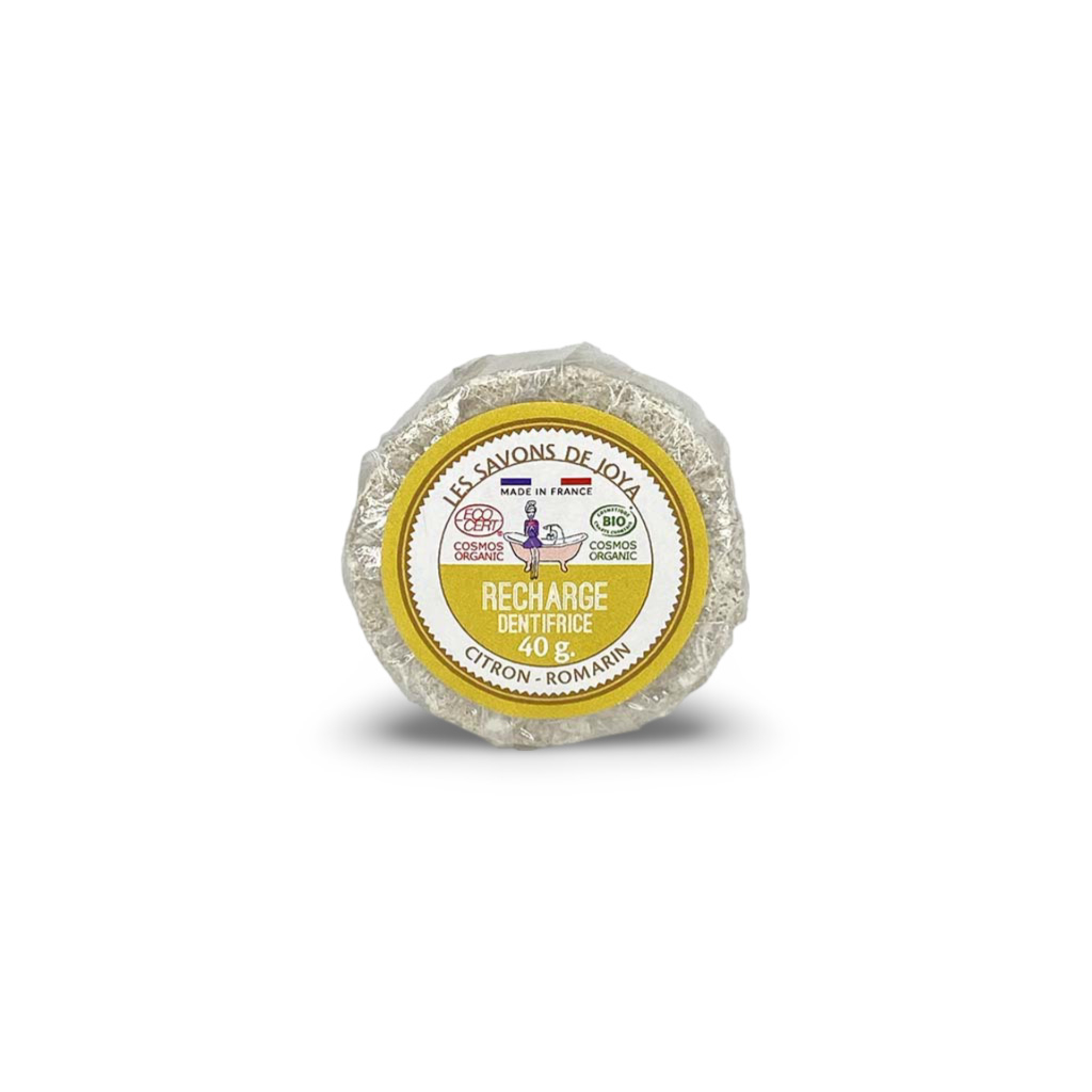 Recharge boite dentifrice solide au citron et romarin de 40 grammes.

