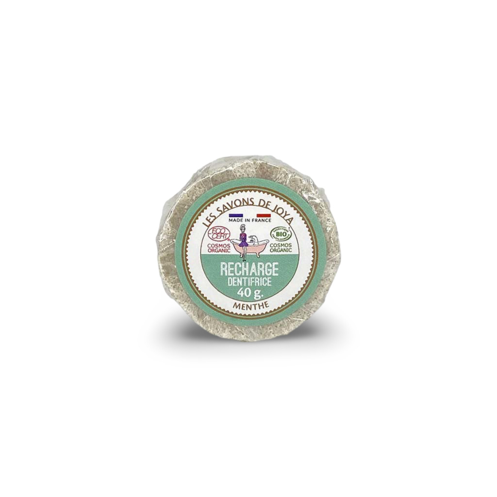 Recharge boite dentifrice solide à la menthe de 40 grammes.