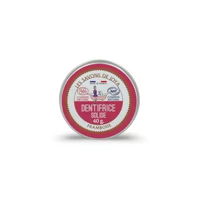 Boite dentifrice solide à la framboise de 40 grammes.
