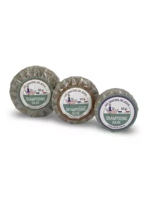 Trio de shampoing solide pour cheveux gras de 80, 50 et 30 grammes.