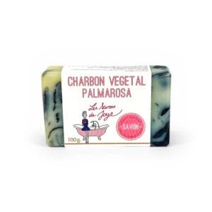 Savon au charbon végétal palmarosa-ylang de 100 grammes et 100% d'origine naturelle.